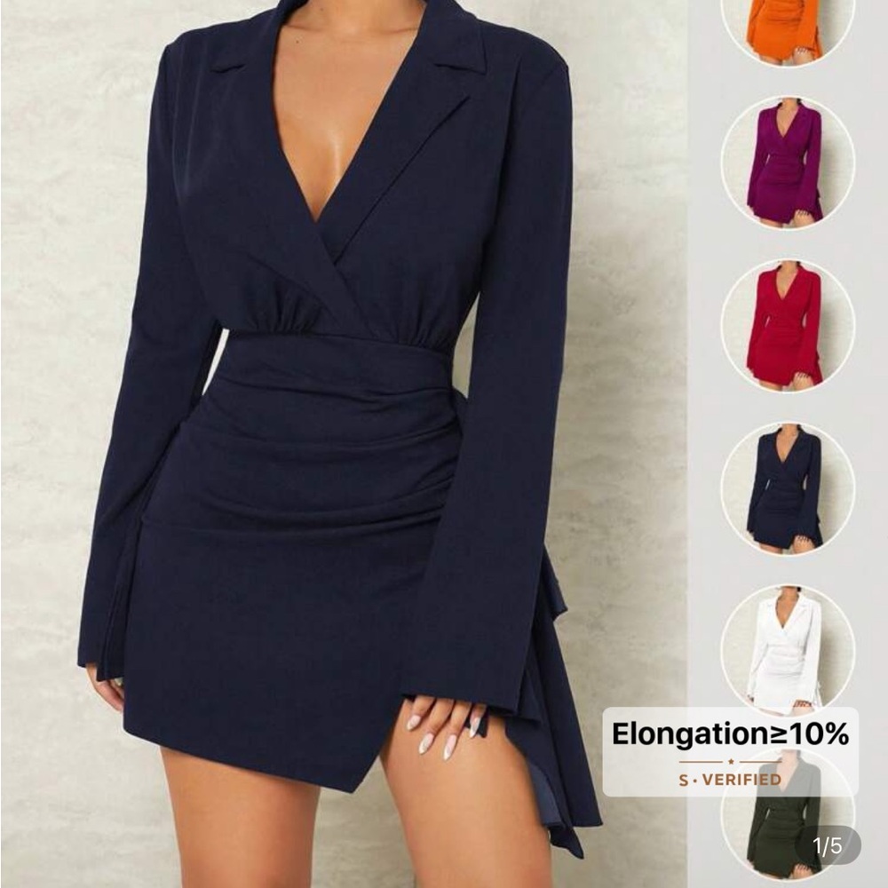 SHEIN Navy Long Sleeve Wrap Dress